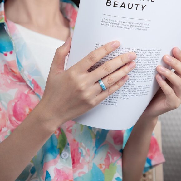 Women's Silicone Statement Rings, 5.2mm Wide 2mm Thick Rubber Printed Floral Wed - Picture 4 of 6